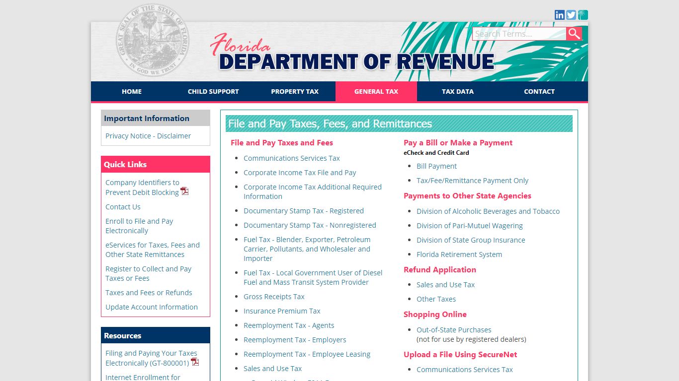 Florida Dept. of Revenue - File and Pay Taxes, Fees, and Remittances